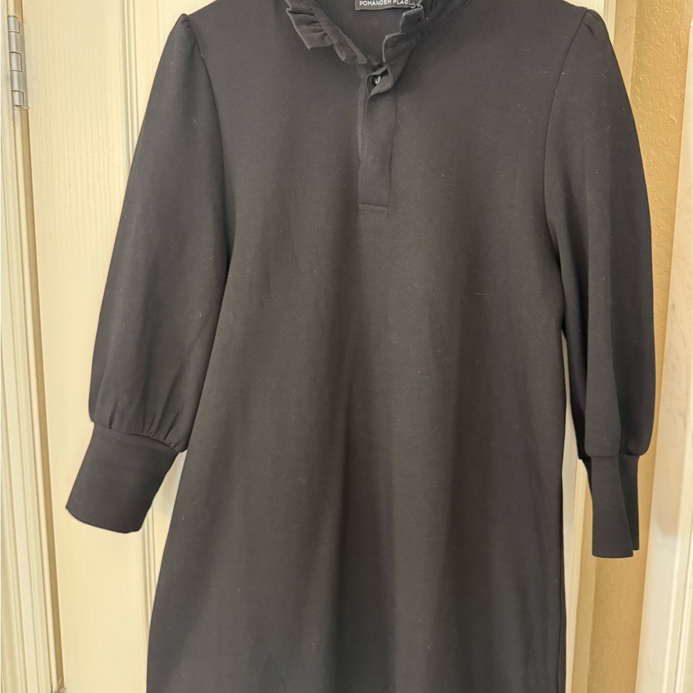Pomander Place Black Ruffle Collar Long Sleeve Dress